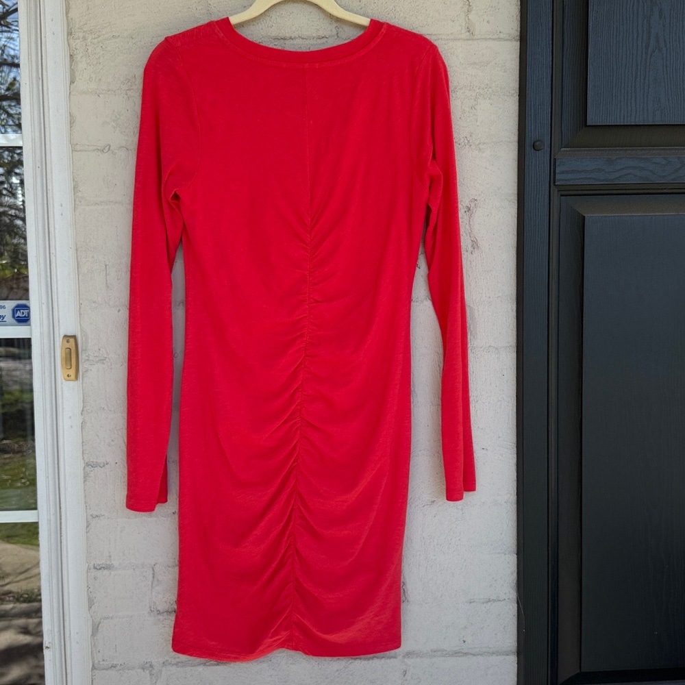 Anthropologie Sundry Ruched Long Sleeve Mini Dress Pink/Coral Size Medium - Picture 7 of 14